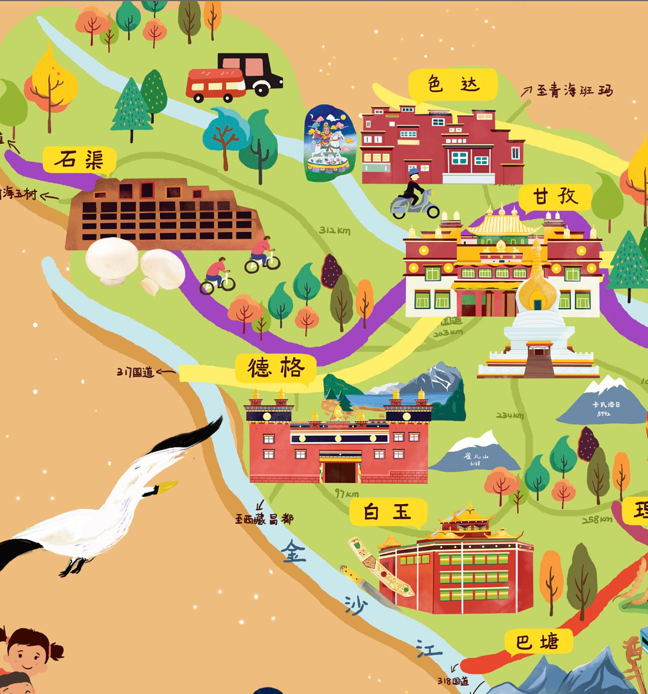 白茅湖农场手绘地图景区的文化宝库